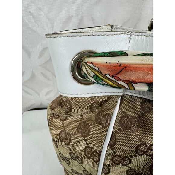 Gucci White Original GG Canvas Positano Tote with Silk Gucci Scarf - Picture 8 of 16